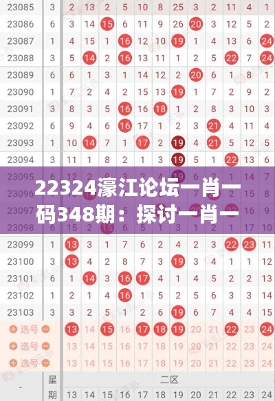 22324濠江论坛一肖一码348期：探讨一肖一码的历史数据