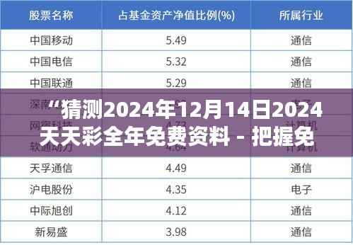 “猜测2024年12月14日2024天天彩全年免费资料 - 把握免费资源，优化你的彩票选择”