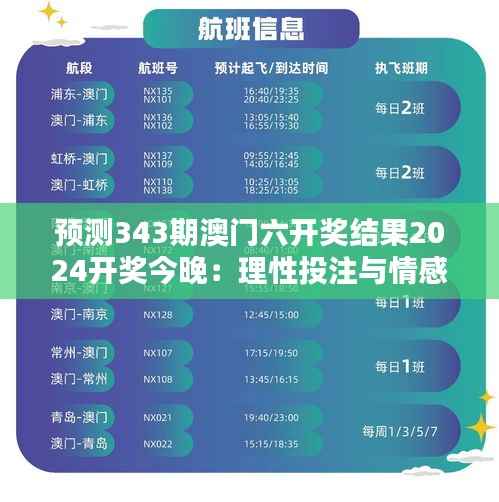 预测343期澳门六开奖结果2024开奖今晚：理性投注与情感选择的平衡
