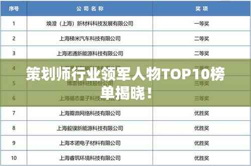 策划师行业领军人物TOP10榜单揭晓！
