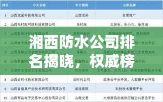 湘西防水公司排名揭晓，权威榜单，优质企业一网打尽！