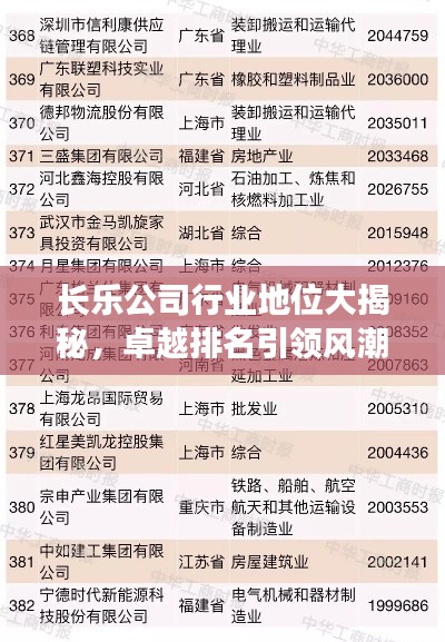 长乐公司行业地位大揭秘，卓越排名引领风潮