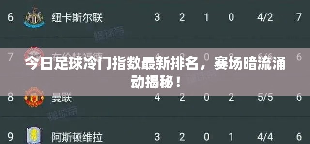 今日足球冷门指数最新排名，赛场暗流涌动揭秘！
